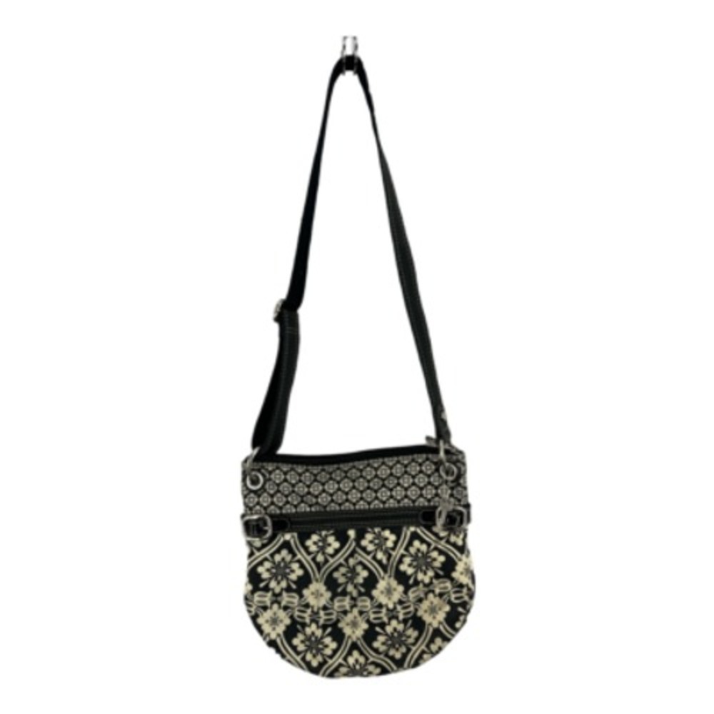 Fossil Crossbody Bag Womens Small Black Floral Canvas Leather Good Condition